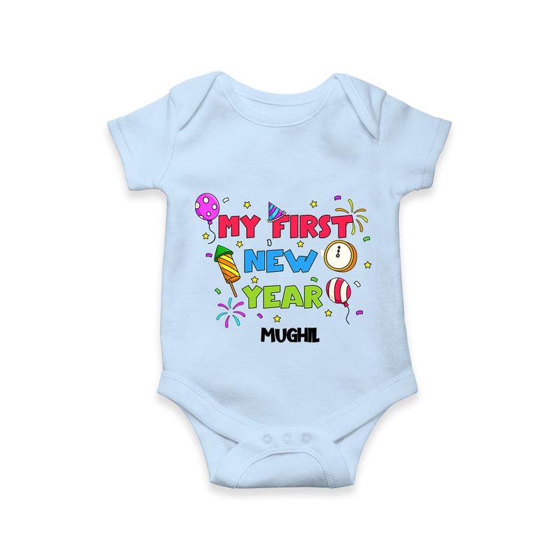 "My First New Year 2025 - A Happy Beginning With Our Customized Romper for Babies With Name" - BABY BLUE - 0 - 3 Months Old (Chest 16")