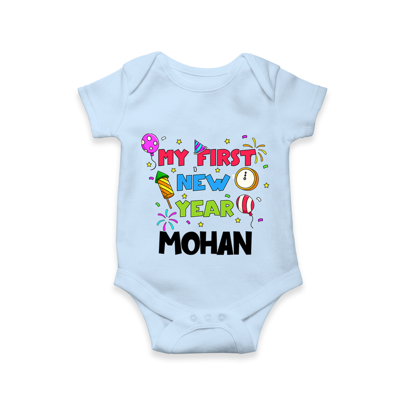 My First New Year – Colorful Party| Customized Romper for Kids - BABY BLUE - New Born (Chest 14")