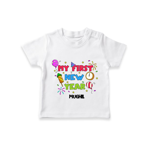 "My First New Year 2025 - A Happy Beginning With Our Customized T-Shirt for Kids With Name" - WHITE - 0-5 Months Old (Chest 17")