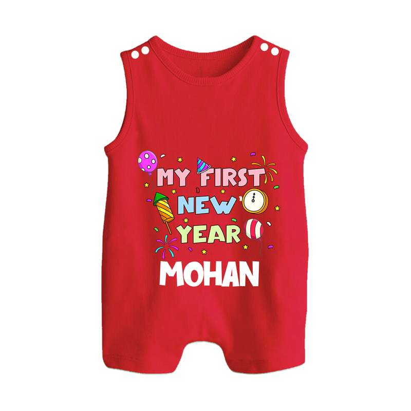 My First New Year – Colorful Party| Customized Romper Suit   - RED - 0 - 5 Months Old (Chest 18")