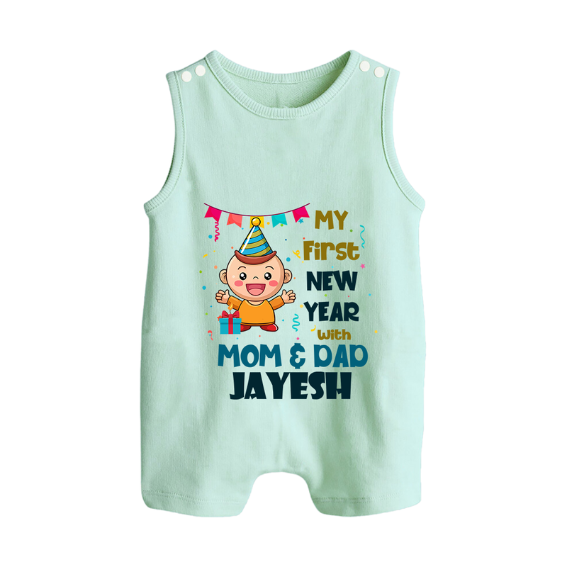 My First New Year With Mom & Dad | Personalised Romper Suit   - MINT GREEN - 0 - 5 Months Old (Chest 18")