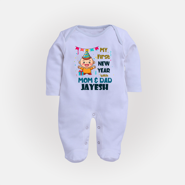My First New Year With Mom & Dad | Personalised Fullbody Suit   - BABY BLUE - New Born (Chest 7.5")