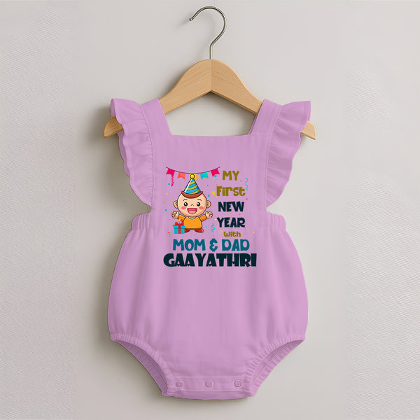 My First New Year With Mom & Dad | Personalised Romper Frock for Girls - BABY PINK - 0 - 3 Months Old (Chest 19")