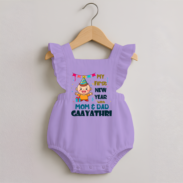 My First New Year With Mom & Dad | Personalised Romper Frock for Girls - LILAC - 0 - 3 Months Old (Chest 19")