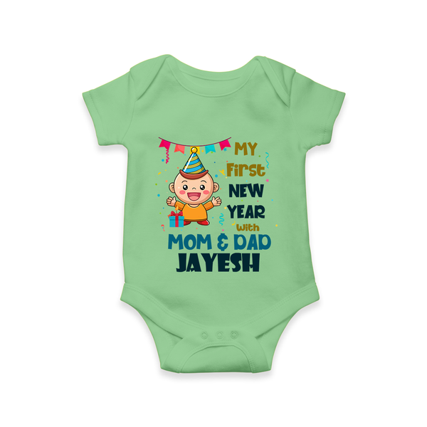 My First New Year With Mom & Dad | Personalised Romper for Kids - GREEN - New Born (Chest 14")