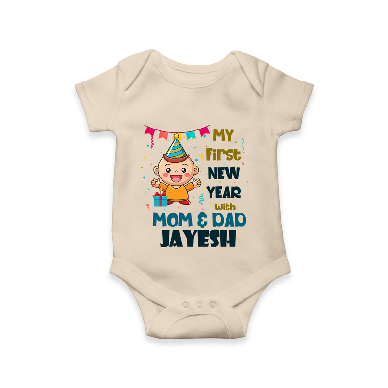 My First New Year With Mom & Dad | Personalised Romper for Kids - IVORY - New Born (Chest 14")