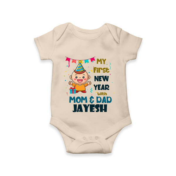My First New Year With Mom & Dad | Personalised Romper for Kids - IVORY - New Born (Chest 14")