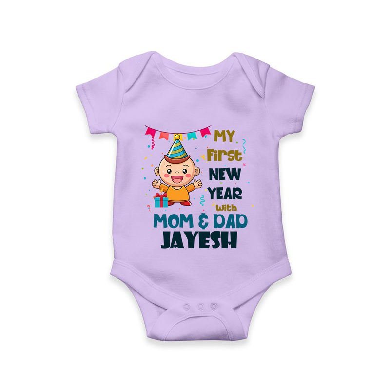 My First New Year With Mom & Dad | Personalised Romper for Kids - LILAC - New Born (Chest 14")