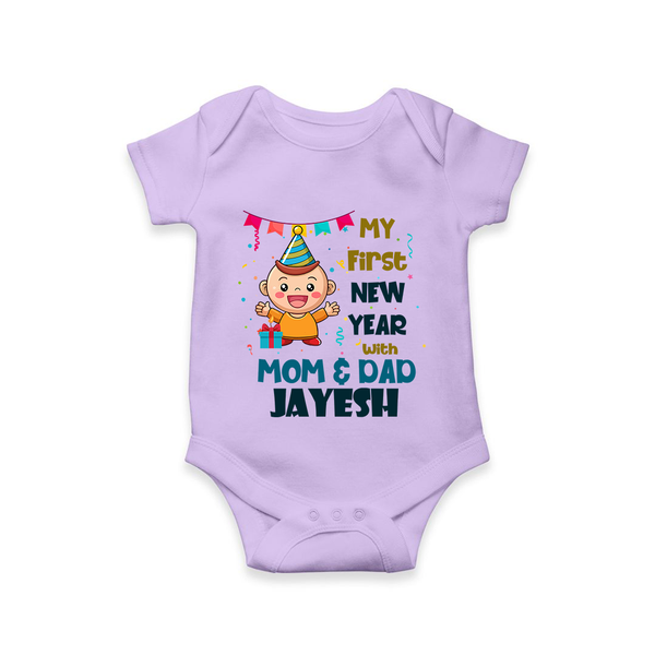 My First New Year With Mom & Dad | Personalised Romper for Kids - LILAC - New Born (Chest 14")