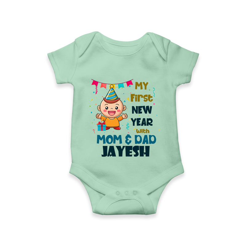 My First New Year With Mom & Dad | Personalised Romper for Kids - MINT GREEN - New Born (Chest 14")