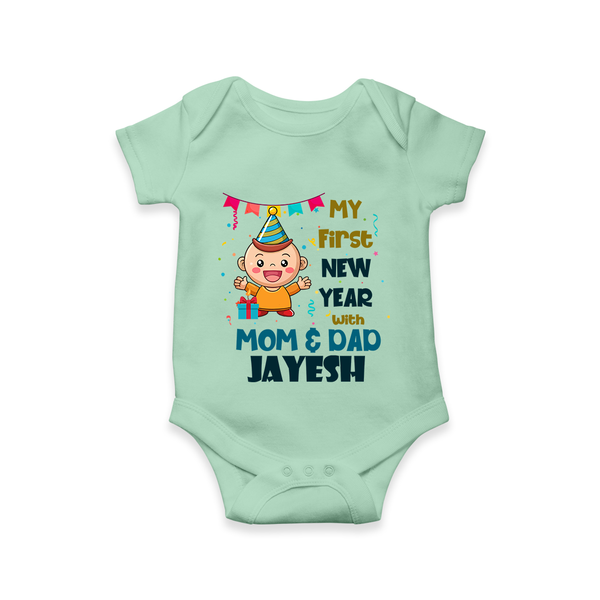 My First New Year With Mom & Dad | Personalised Romper for Kids - MINT GREEN - New Born (Chest 14")
