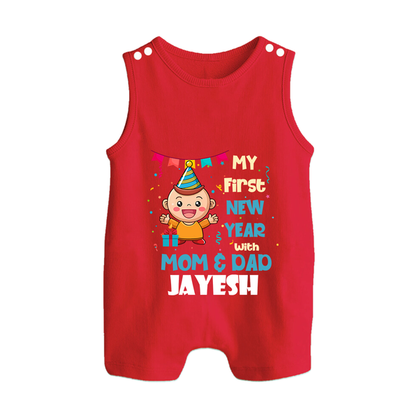My First New Year With Mom & Dad | Personalised Romper Suit   - RED - 0 - 5 Months Old (Chest 18")