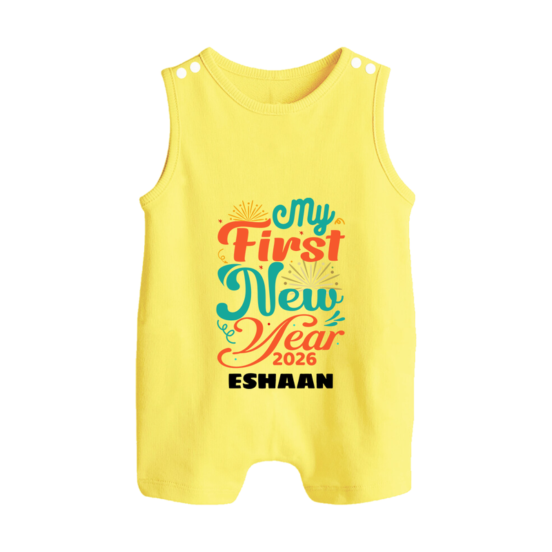 My First New Year 2026 – Pastel Fireworks | Customized Romper Suit   - PASTEL YELLOW - 0 - 5 Months Old (Chest 18")