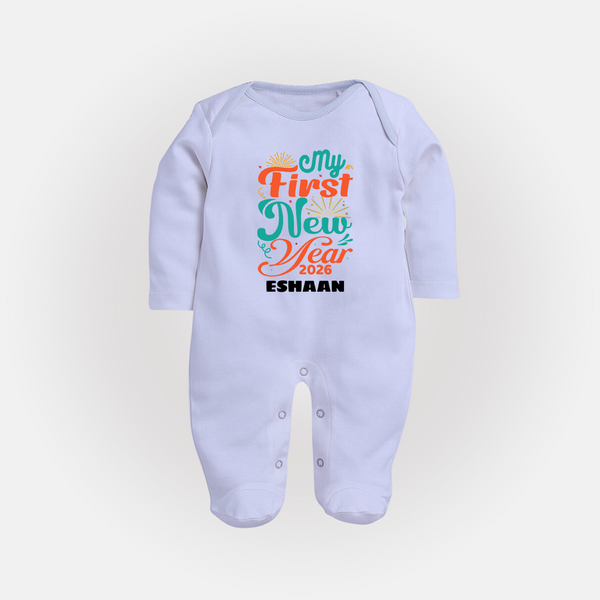 My First New Year 2026 – Pastel Fireworks | Customized Fullbody Suit   - BABY BLUE - New Born (Chest 7.5")