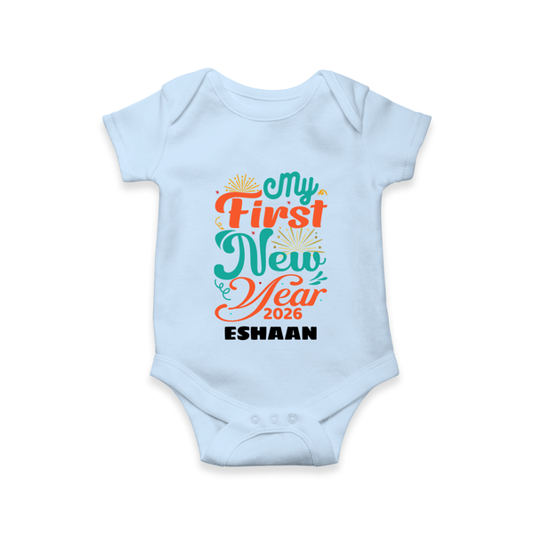 My First New Year 2026 – Pastel Fireworks | Customized Romper for Kids - BABY BLUE - New Born (Chest 14")