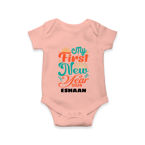 My First New Year 2026 – Pastel Fireworks | Customized Romper for Kids - PEACH - New Born (Chest 14")