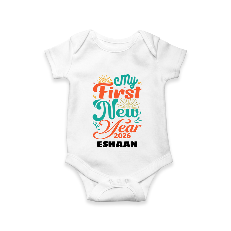 My First New Year 2026 – Pastel Fireworks | Customized Romper for Kids - WHITE - New Born (Chest 14")