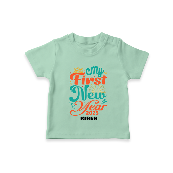 "My First New Year 2025 - Smiles Forever With Our Customized T-Shirt for Kids With Name" - MINT GREEN - 0-5 Months Old (Chest 17")