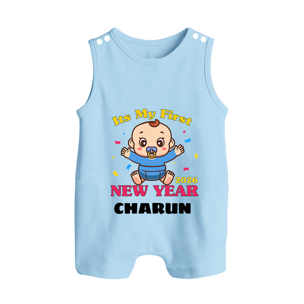 It’s My First New Year 2026 – Baby Cartoon | Personalised Romper Suit   - BABY BLUE - 0 - 5 Months Old (Chest 18")