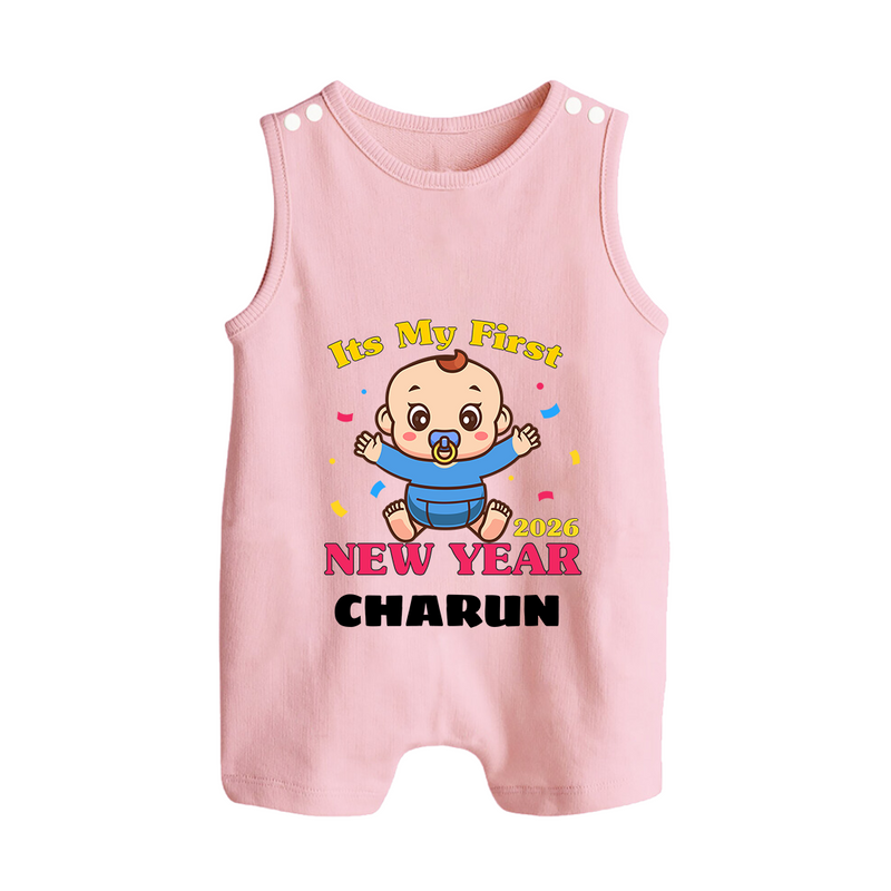 It’s My First New Year 2026 – Baby Cartoon | Personalised Romper Suit   - BABY PINK - 0 - 5 Months Old (Chest 18")