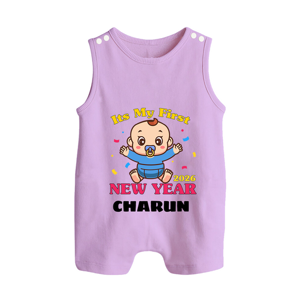 It’s My First New Year 2026 – Baby Cartoon | Personalised Romper Suit   - LILAC - 0 - 5 Months Old (Chest 18")