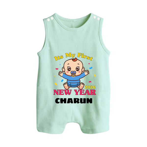 It’s My First New Year 2026 – Baby Cartoon | Personalised Romper Suit   - MINT GREEN - 0 - 5 Months Old (Chest 18")