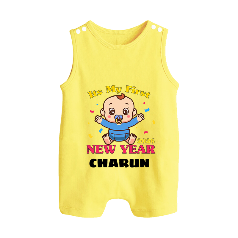 It’s My First New Year 2026 – Baby Cartoon | Personalised Romper Suit   - PASTEL YELLOW - 0 - 5 Months Old (Chest 18")