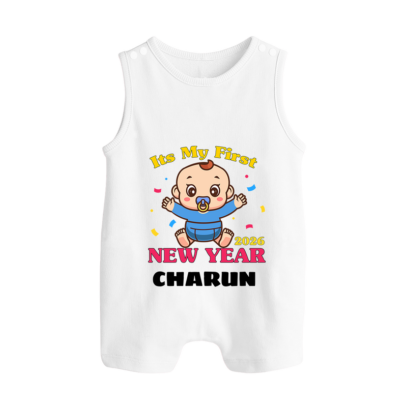 It’s My First New Year 2026 – Baby Cartoon | Personalised Romper Suit   - WHITE - 0 - 5 Months Old (Chest 18")