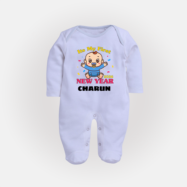 It’s My First New Year 2026 – Baby Cartoon | Personalised Fullbody Suit   - BABY BLUE - New Born (Chest 7.5")