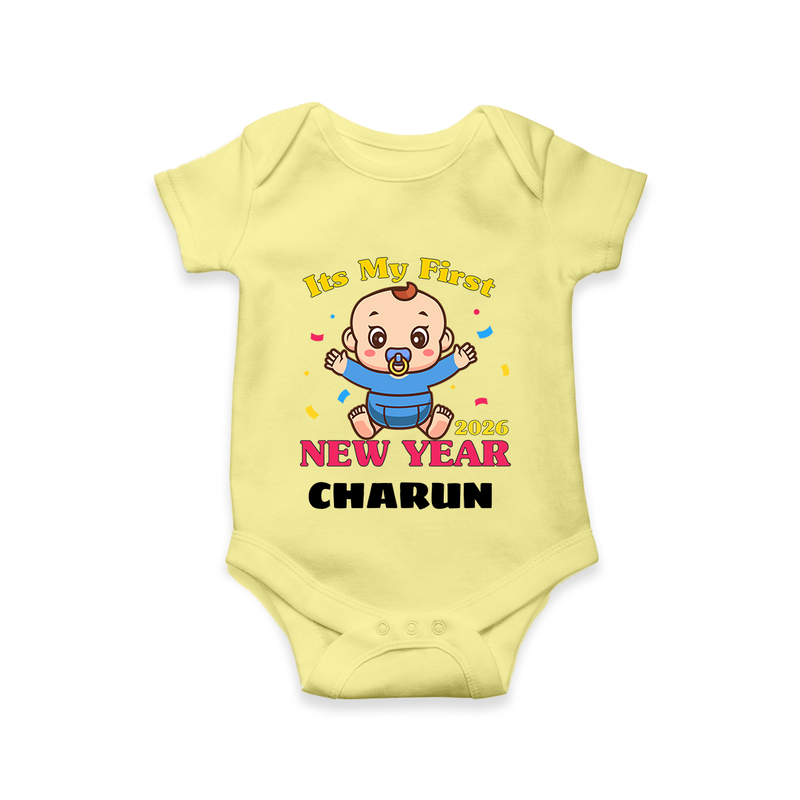 It’s My First New Year 2026 – Baby Cartoon | Personalised Romper for Kids - PASTEL YELLOW - New Born (Chest 14")