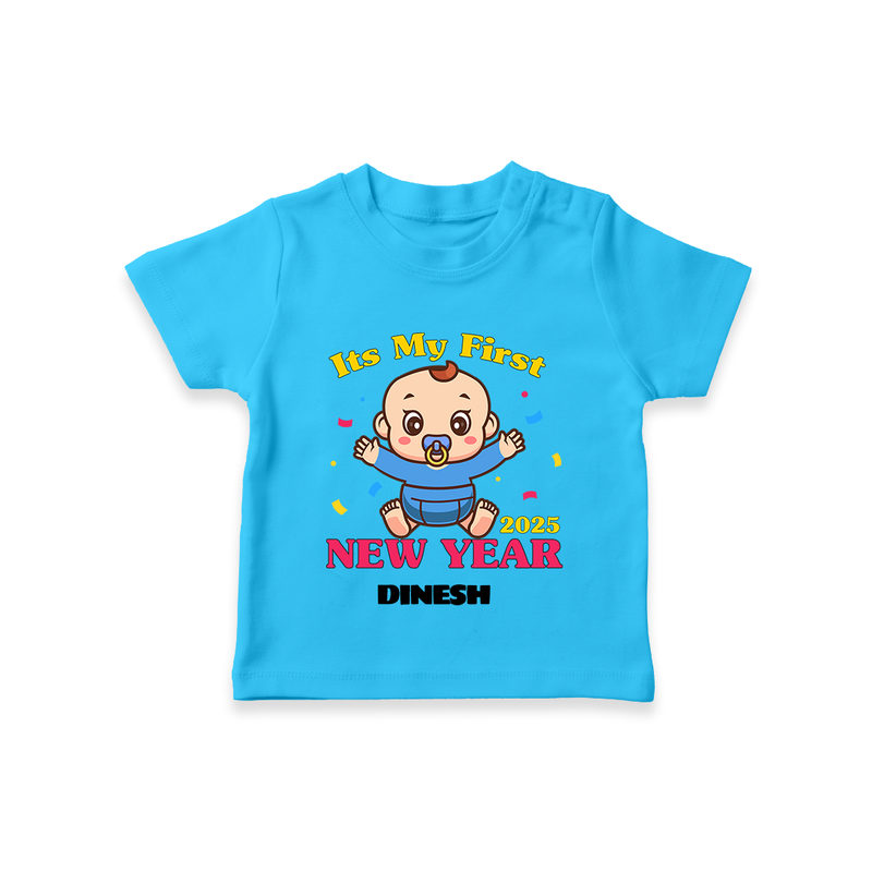 "My First New Year 2025 - Magical Moments With Our Customized T-Shirt for Kids With Name" - SKY BLUE - 0-5 Months Old (Chest 17")