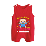 It’s My First New Year 2026 – Baby Cartoon | Personalised Romper Suit   - RED - 0 - 5 Months Old (Chest 18")