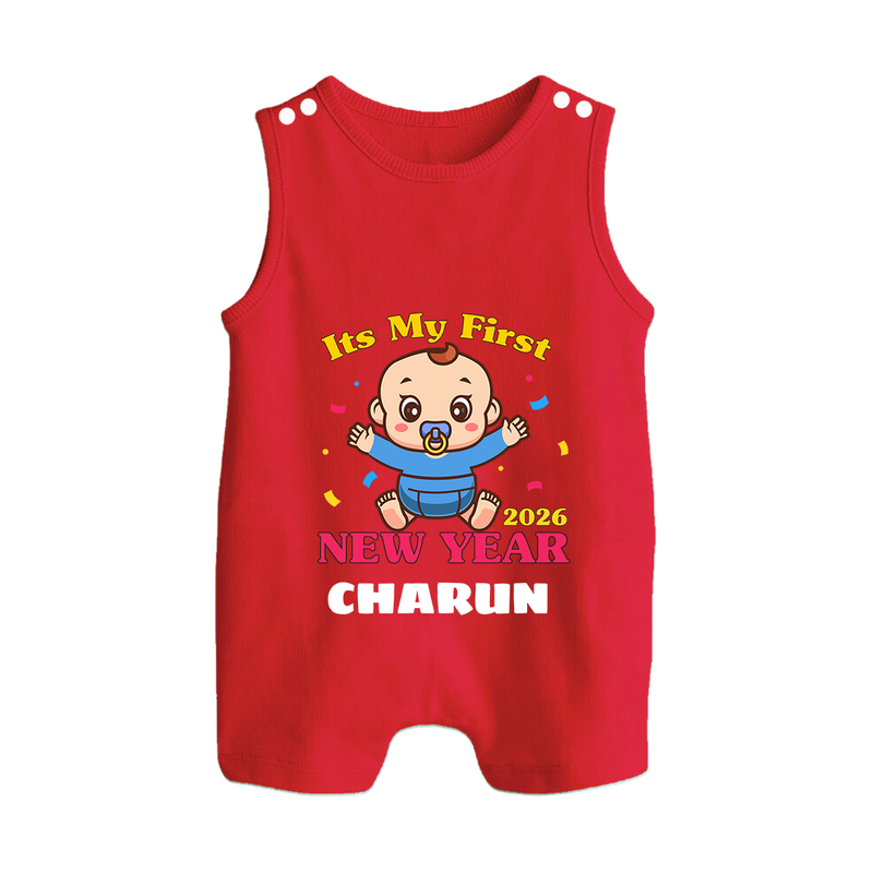 It’s My First New Year 2026 – Baby Cartoon | Personalised Romper Suit   - RED - 0 - 5 Months Old (Chest 18")
