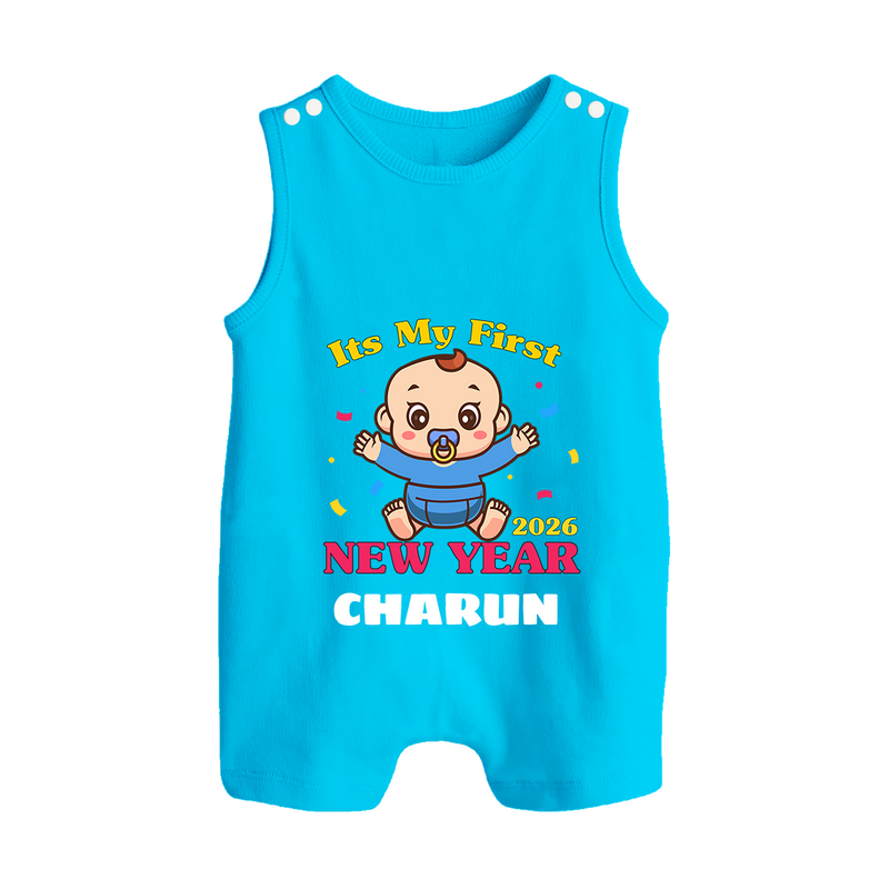 It’s My First New Year 2026 – Baby Cartoon | Personalised Romper Suit   - SKY BLUE - 0 - 5 Months Old (Chest 18")