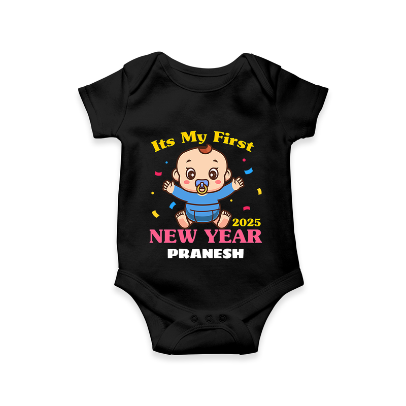 "My First New Year 2025 - Magical Moments With Our Customized Romper for Babies With Name" - BLACK - 0 - 3 Months Old (Chest 16")