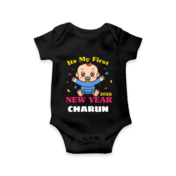 It’s My First New Year 2026 – Baby Cartoon | Personalised Romper for Kids - BLACK - New Born (Chest 14")