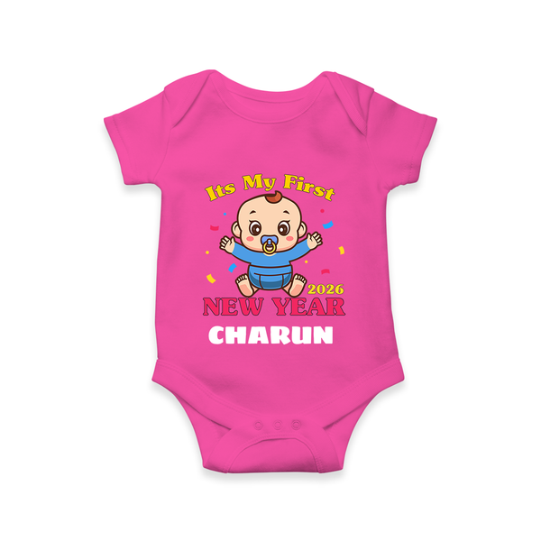 It’s My First New Year 2026 – Baby Cartoon | Personalised Romper for Kids - HOT PINK - New Born (Chest 14")