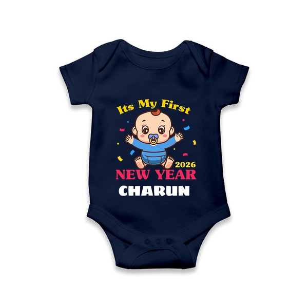 It’s My First New Year 2026 – Baby Cartoon | Personalised Romper for Kids - NAVY BLUE - New Born (Chest 14")