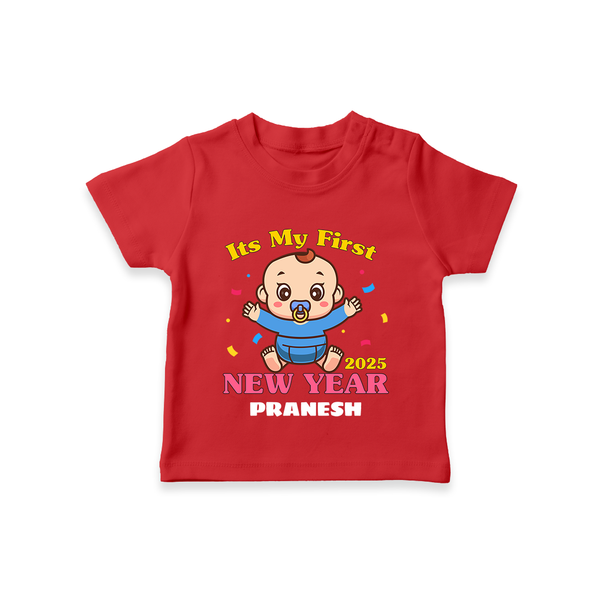 "My First New Year 2025 - Magical Moments With Our Customized T-Shirt for Kids With Name" - RED - 0-5 Months Old (Chest 17")