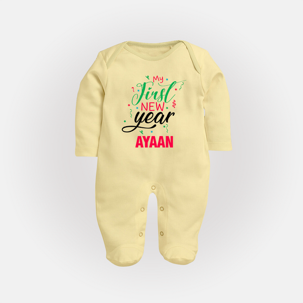 My First New Year | Personalised Fullbody Suit   - PASTEL YELLOW - New Born (Chest 7.5")