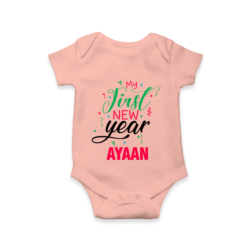 My First New Year | Personalised Romper for Kids - PEACH - New Born (Chest 14")
