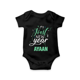 My First New Year | Personalised Romper for Kids - BLACK - New Born (Chest 14")