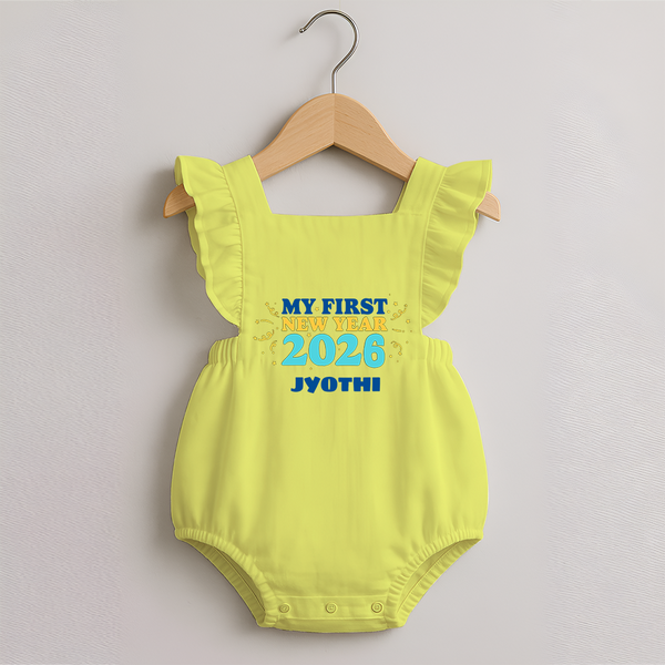 My First New Year 2026 | Customized Romper Frock for Girls - PASTEL YELLOW - 0 - 3 Months Old (Chest 19")