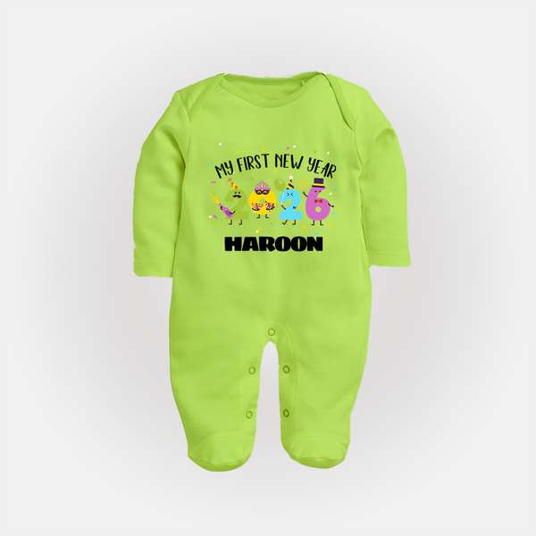 My First New Year 2026 – Colorful Party Numbers | Personalised Fullbody Suit   - LIME GREEN - New Born (Chest 7.5")