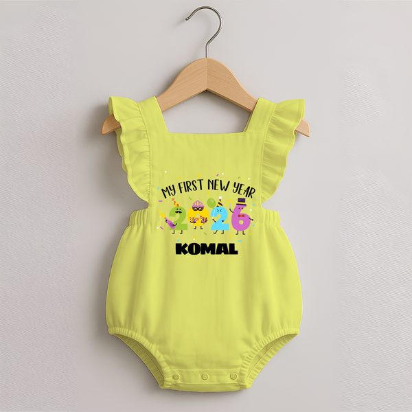 My First New Year 2026 – Colorful Party Numbers | Personalised Romper Frock for Girls - PASTEL YELLOW - 0 - 3 Months Old (Chest 19")