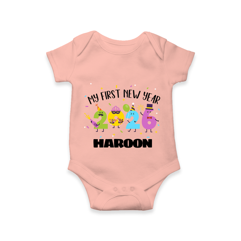 My First New Year 2026 – Colorful Party Numbers | Personalised Romper for Kids - PEACH - New Born (Chest 14")