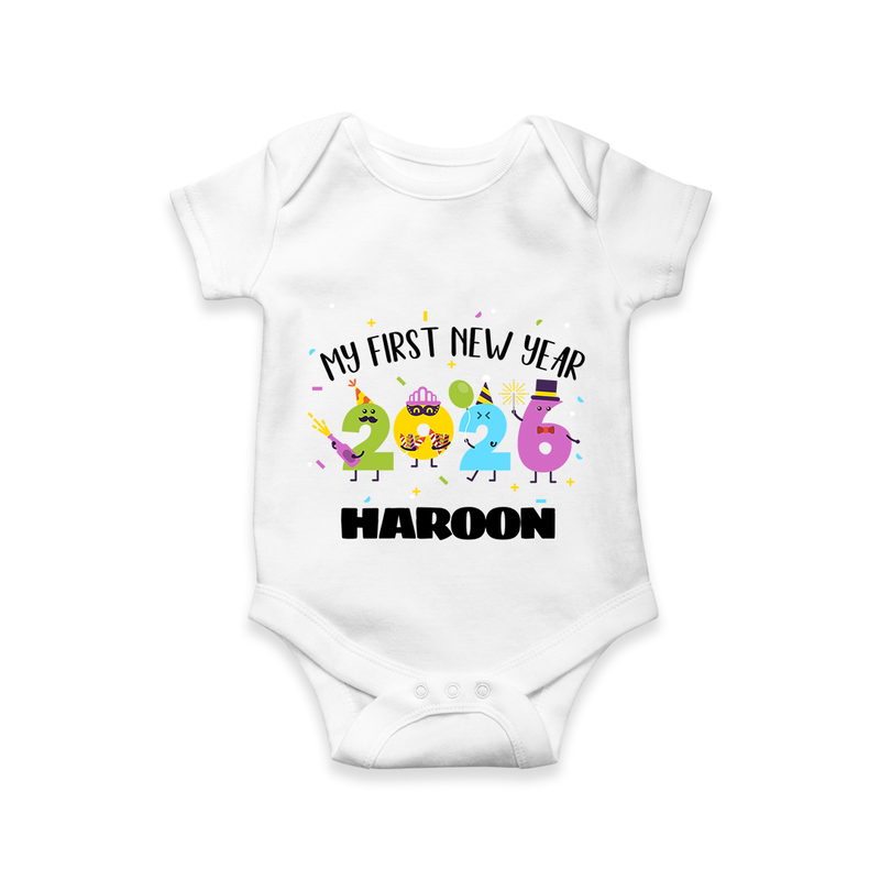 My First New Year 2026 – Colorful Party Numbers | Personalised Romper for Kids - WHITE - New Born (Chest 14")