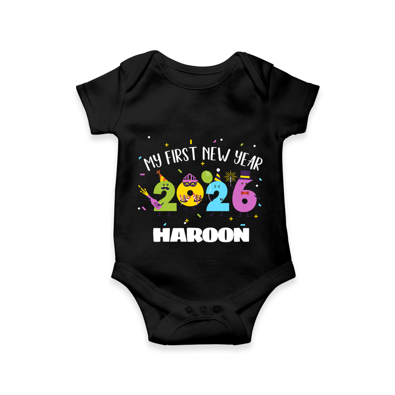 My First New Year 2026 – Colorful Party Numbers | Personalised Romper for Kids - BLACK - New Born (Chest 14")