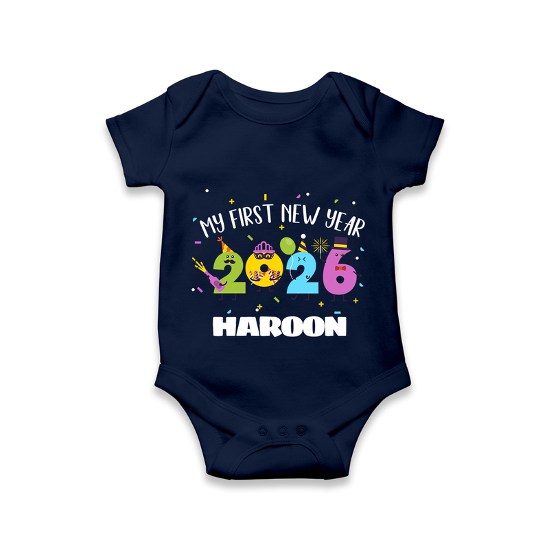 My First New Year 2026 – Colorful Party Numbers | Personalised Romper for Kids - NAVY BLUE - New Born (Chest 14")