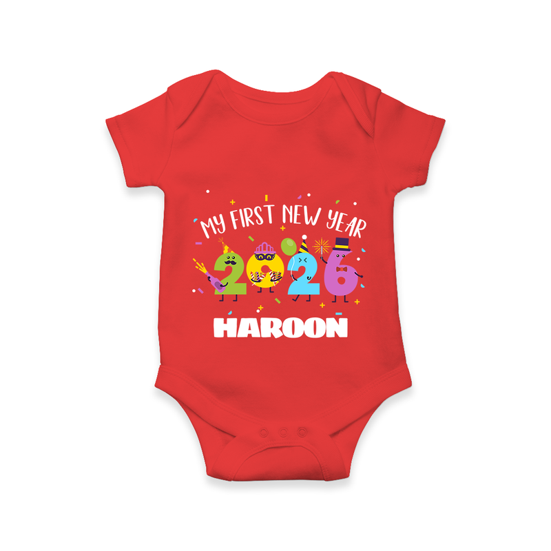 My First New Year 2026 – Colorful Party Numbers | Personalised Romper for Kids - RED - New Born (Chest 14")